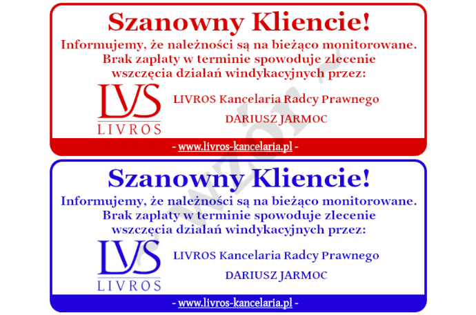 pieczęć prewencyjna (windykacyjna) kancelarii radcy prawnego